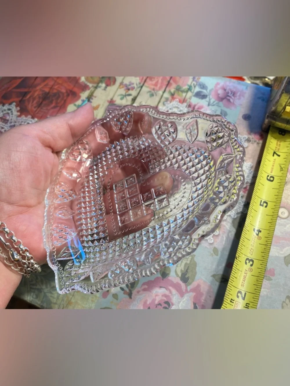 Vintage Avon Fostoria Diamond Point Clear Glass Heart Shape Trinket jewelry dish